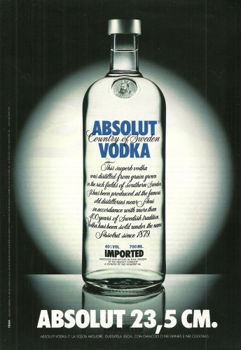 ABSOLUT 23,5 CM Italian Vodka Magazine Ad NOT COMMON!