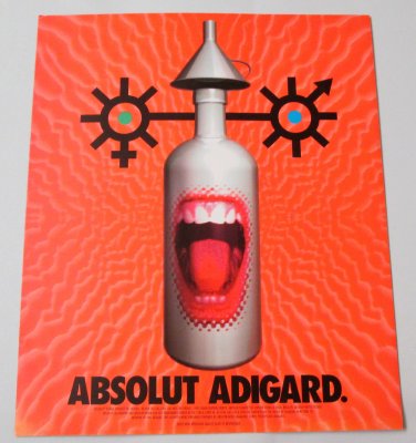 ABSOLUT ADIGARD Vodka Magazine Ad w/ Artwork by Eric Adigard NOT COMMON!