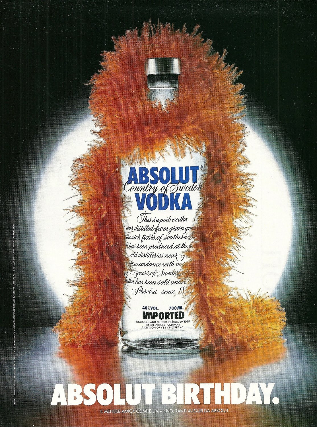 ABSOLUT BIRTHDAY Italian Vodka Magazine Ad HARD TO FIND!