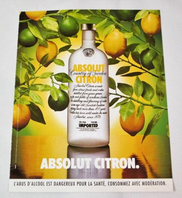 ABSOLUT CITRON (Lemon Tree Version) French Vodka Magazine Ad RARE!