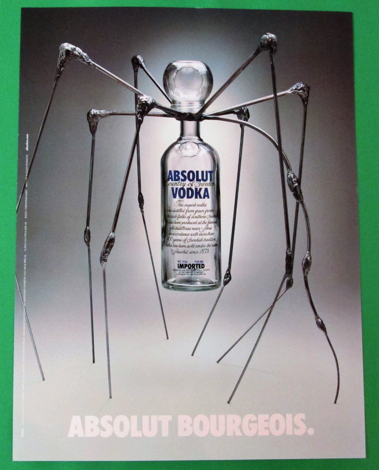 ABSOLUT BOURGEOIS Spanish Vodka Magazine Ad w/ Artwork by Louise Bourgeois