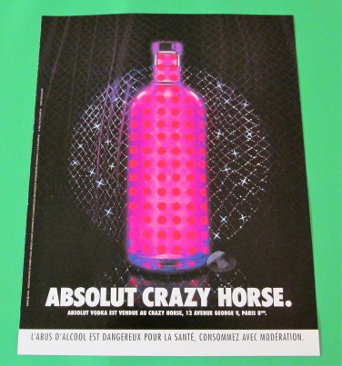 ABSOLUT CRAZY HORSE French Vodka Magazine Ad HARD TO FIND!