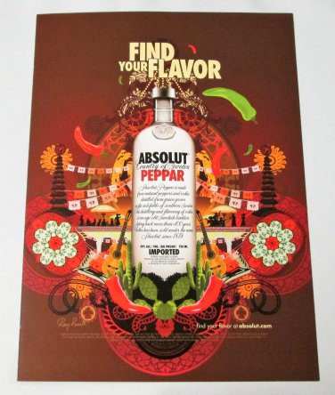 FIND YOUR FLAVOR Vodka Magazine Ad from Trinidad RARE ABSOLUT PEPPAR VERSION