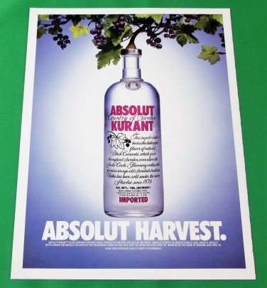 ABSOLUT HARVEST Vodka Magazine Ad w/ White Border