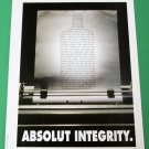 ABSOLUT INTEGRITY Canadian Fake Spoof Parody Ad + Article