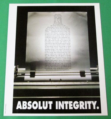 ABSOLUT INTEGRITY Canadian Fake Spoof Parody Ad + Article