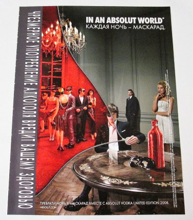 IN AN ABSOLUT WORLD Russian Masquerade Vodka Magazine Ad w/ Cyrillic Text