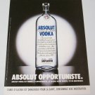 ABSOLUT OPPORTUNISTE French Vodka Magazine Ad NOT COMMON!