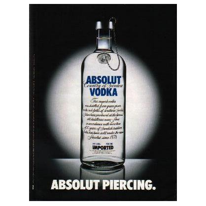 ABSOLUT PIERCING British Vodka Magazine Ad