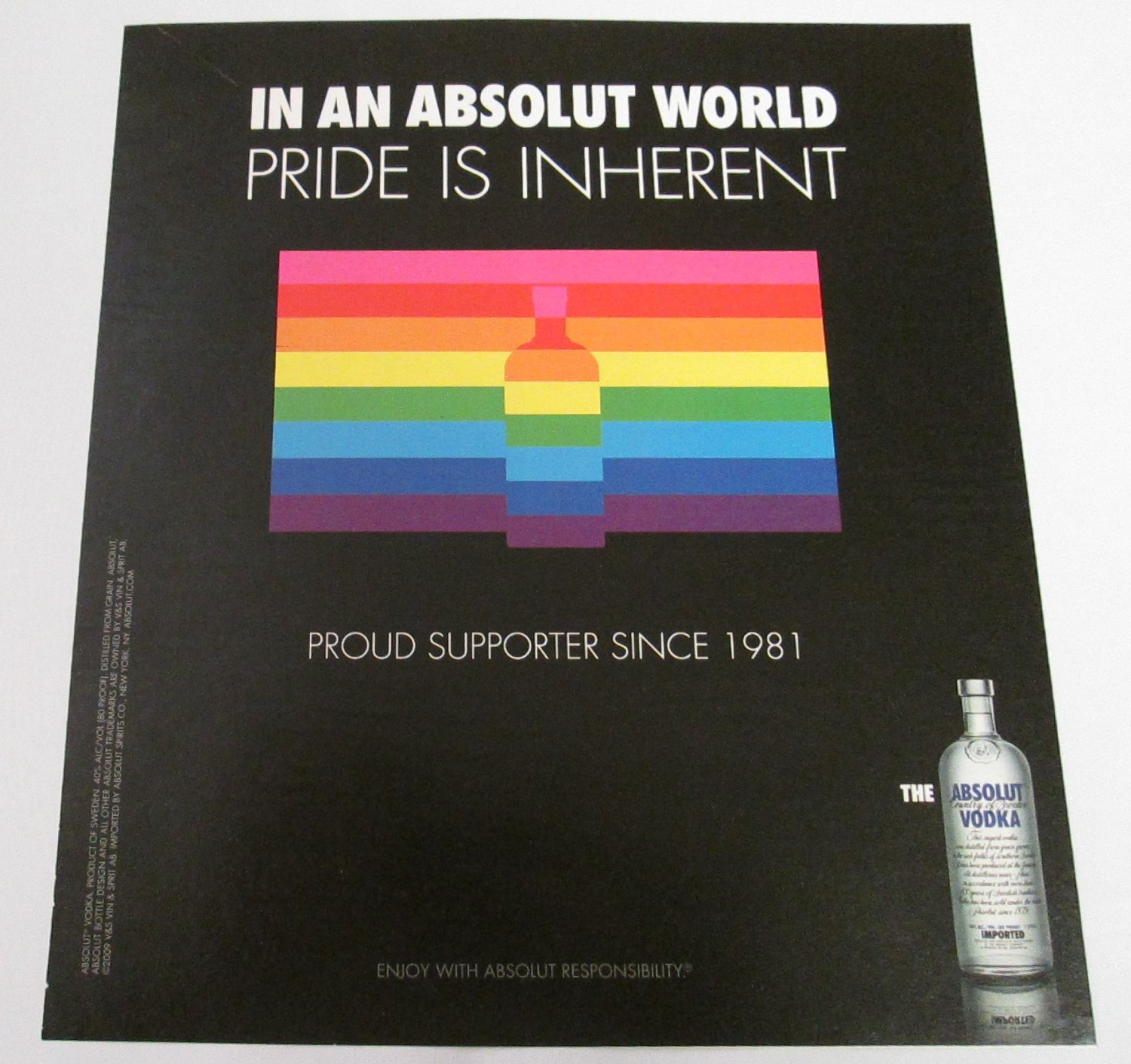 IN AN ABSOLUT WORLD Pride Is Inherent Vodka Magazine Ad NOT COMMON!