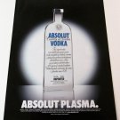 ABSOLUT PLASMA Vodka Magazine Ad