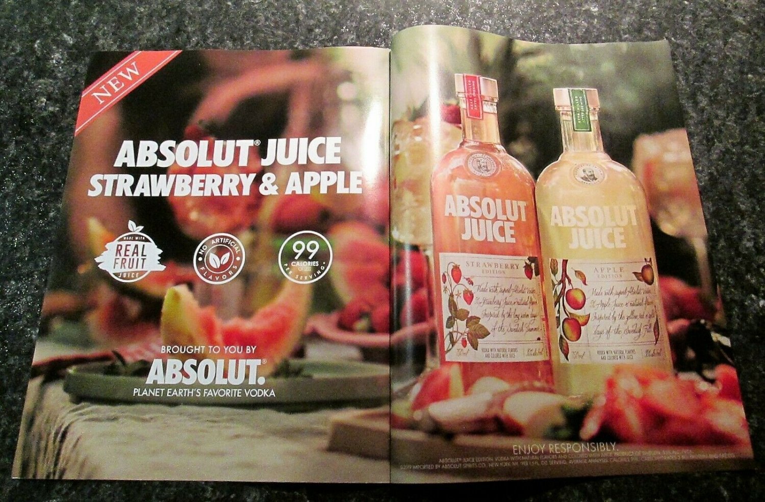 ABSOLUT JUICE - STRAWBERRY & APPLE - 2019 Vodka Magazine Ad - 2 Pages