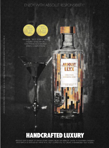 HANDCRAFTED LUXURY ABSOLUT ELYX Canadian Vodka Magazine Ad MARTINI GLASS
