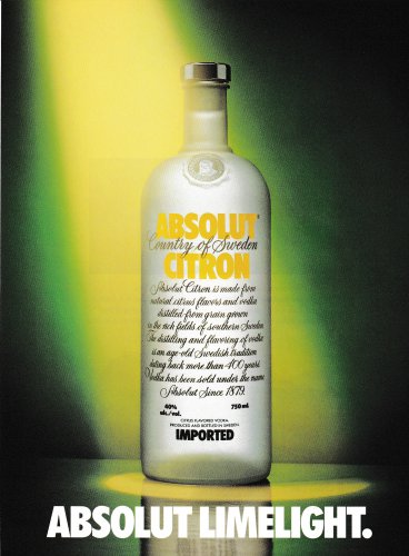 ABSOLUT LIMELIGHT w/ ABSOLUT FACTS Sidebar Canadian Vodka Ads - 2 Pages