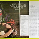 ABSOLUT PEPPAR WARM CHOCOLATE SPICE CAKE Vodka Recipe Magazine Ad - 2 Pages ABSOLUT PEPPAR WARM CHOCOLATE SPICE CAKE Vodka Recipe Magazine Ad - 2 Pages