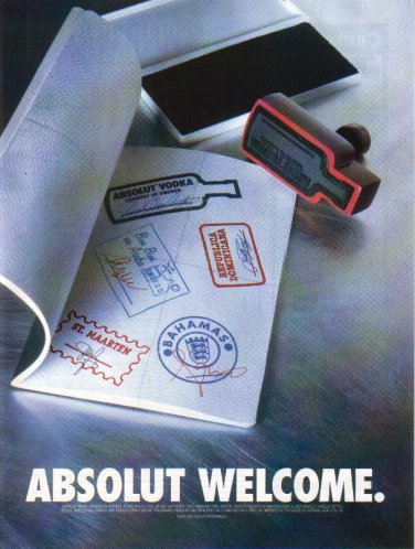 ABSOLUT WELCOME Vodka Magazine Ad PASSPORT VERSION
