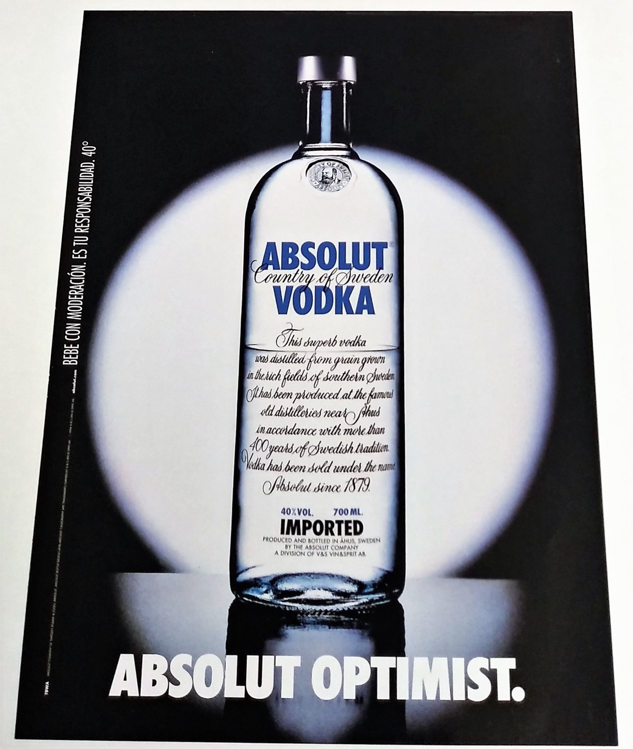 ABSOLUT OPTIMIST Spanish Vodka Magazine Ad