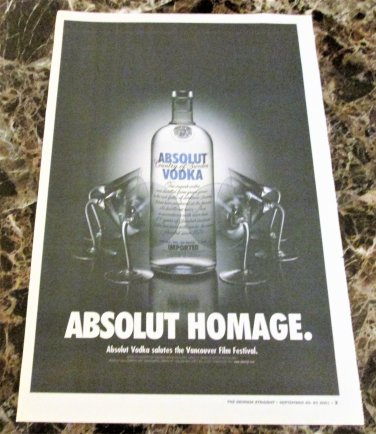 ABSOLUT HOMAGE Large-Size Newspaper Vodka Ad w/ Vancouver Film Festival Caption