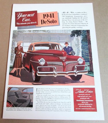 1941 DE SOTO Magazine Ad Advertisement "Your next car - The minute you drive it"