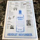 ABSOLUT NOVEMBER Vancouver Event Itinerary Vodka Ad © 1993 - RARE!