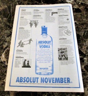 ABSOLUT NOVEMBER Vancouver Event Itinerary Vodka Ad &Acirc;&copy; 1993 - RARE!