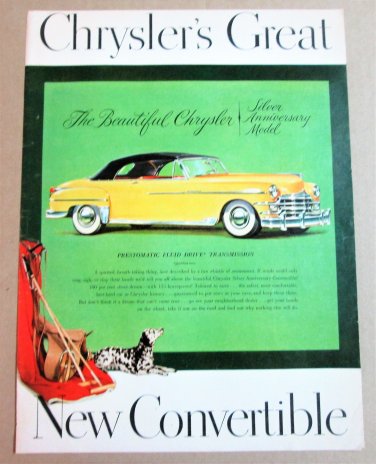 1949 CHRYSLER SILVER ANNIVERSARY CONVERTIBLE Vintage Magazine Ad Advertisement