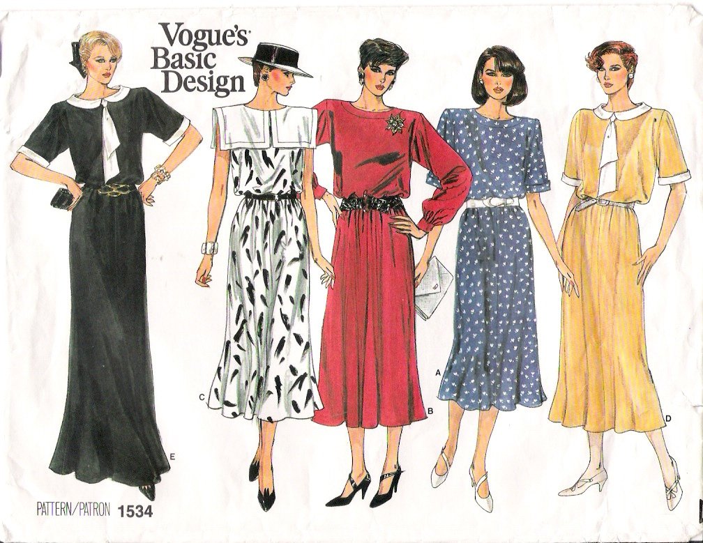 Vintage Pattern Vogue 1534 Miss Dress 80s Size 8