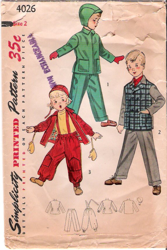Vintage Pattern Simplicity 4026 Child's Snowsuit - Jacket - Slacks and Helmet 50s Size 2