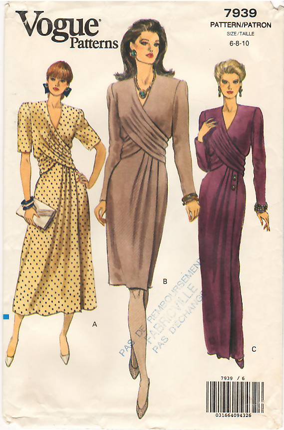 Vintage Pattern Vogue 7939 Dress in Three Lengths with Flare or Slim Skirts 90s Size 6-10