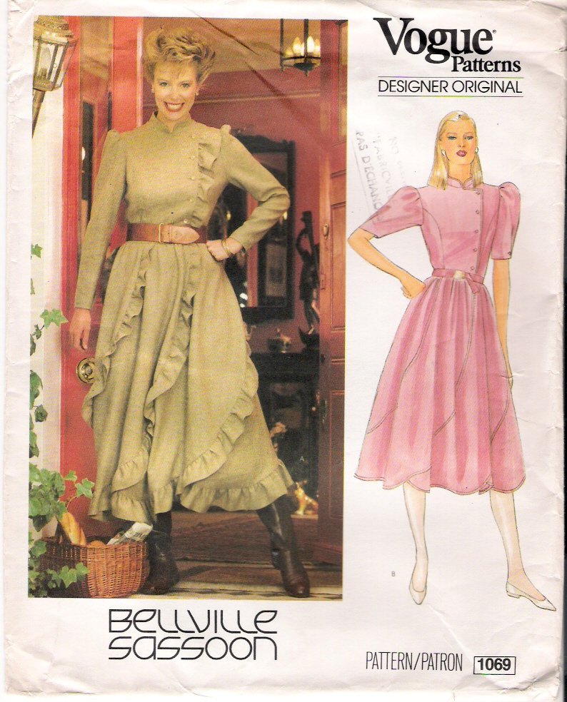 Vintage Pattern Vogue Designer 1069 Bellville Sassoon Dress 80s Size 8 Uncut