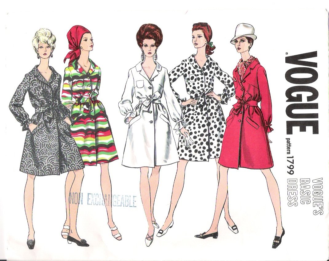 Vintage Pattern Vogue 1799 Basic Dress 60s Size 14 B34