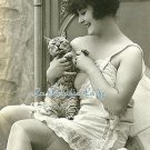 Cross Stitch Pattern Chart on Printable PDF Girl with Cat 1920s