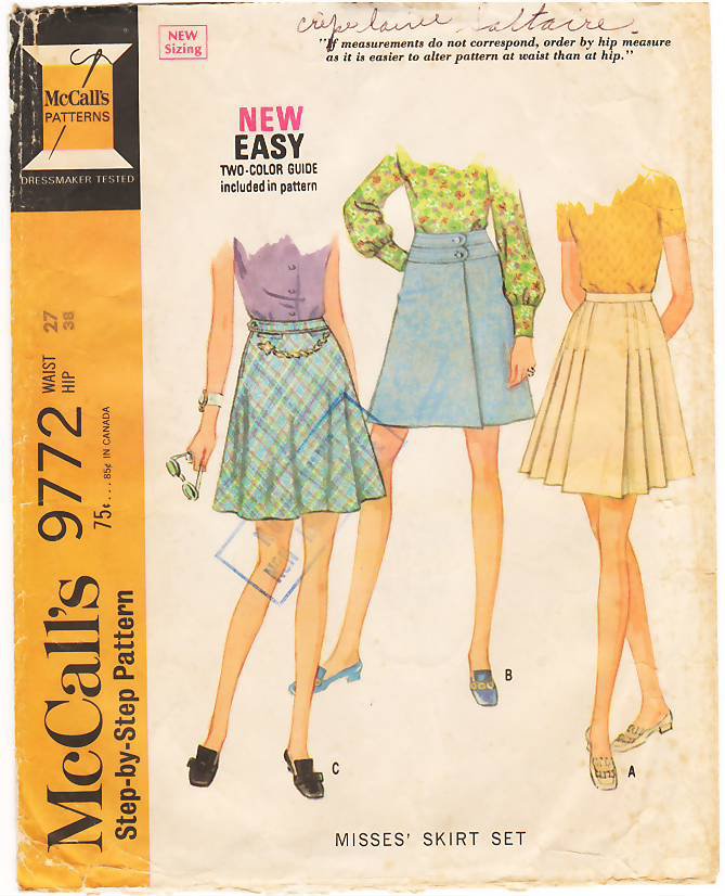 Vintage Pattern McCall's 9772 Skirts Set Waist 27 Hip 38