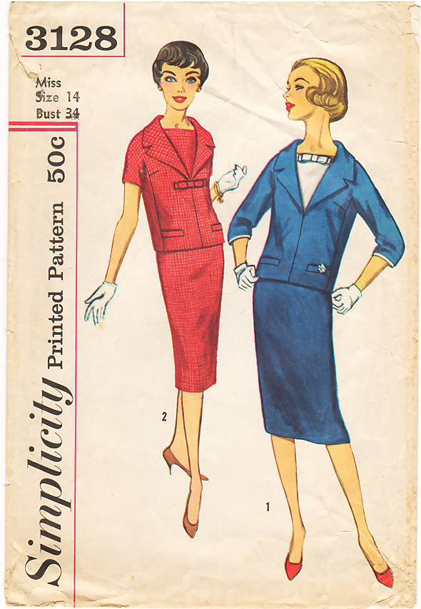 Vintage Pattern Simplicity 3128 Middy Blouse with Detachable Sleeve Trim and Skirt 50s Size 14 B34