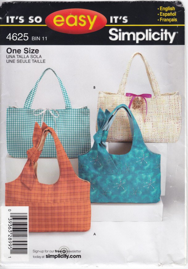 Pattern Simplicity 4625 Bags One Size UNCUT