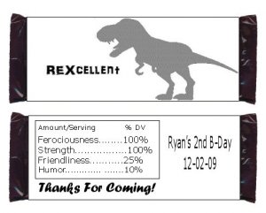 Custom T-Rex DINOsaur Candy BAR or NUGGET Wrappers