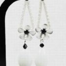 White Glass Flower With Tear Drop Earrings