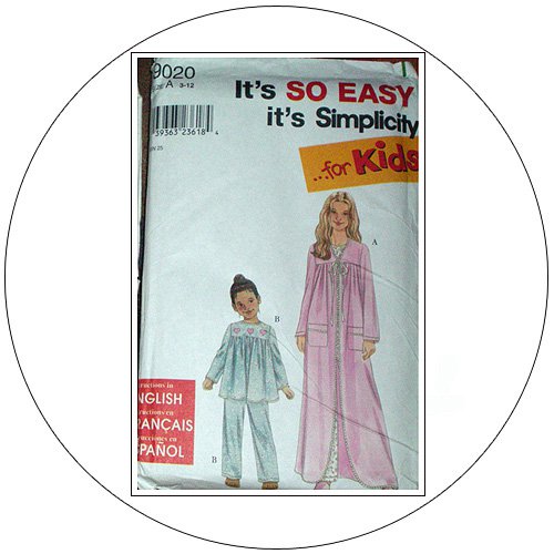 Simplicity No. 9020 Sewing Pattern - Child's & Girl's Sleepwear - Size 3-12