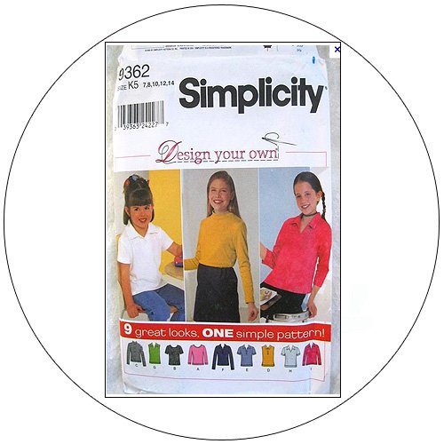Simplicity No. 9362 Sewing Pattern - Child's & Girl's Knit Tops - Size 7,8,10,12,14