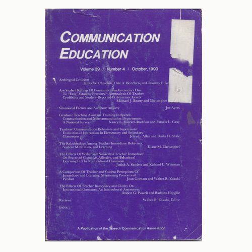 Communication Education Vol. 39 No. 4 October 1990 (Used - Good Condition).