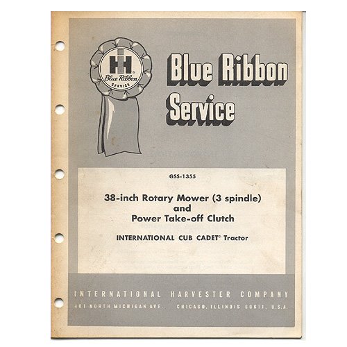 Original International Harvester Blue Ribbon Service Manual: Cub Cadet Tractor 38" Rotary - GSS-1355
