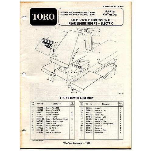 Original Toro 8 & 12 H.P Professional Rear Engine Riders - Electric - Parts Catalog - 3313-910