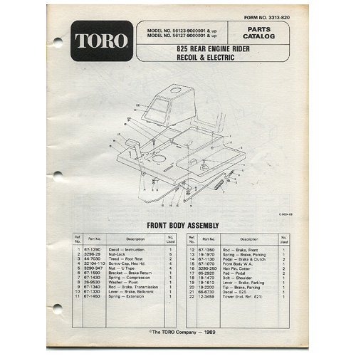 Original Toro 825 Rear Engine Rider Recoil & Electric - Parts Catalog - 3313-820 (1989)