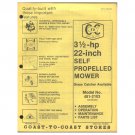 Original 1979 Coast To Coast Stores Owner’s Manual 3 ½ hp 22" Self Propelled Mower Model 481-2103