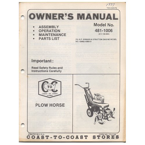 Original 1977 Coast To Coast Stores Owner’s Manual Plowhorse Tiller ...