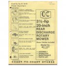 Original 1978 Coast To Coast Stores Owner’s Manual 3-½ hp 20" Rear Discharge Mower Model 481-1477