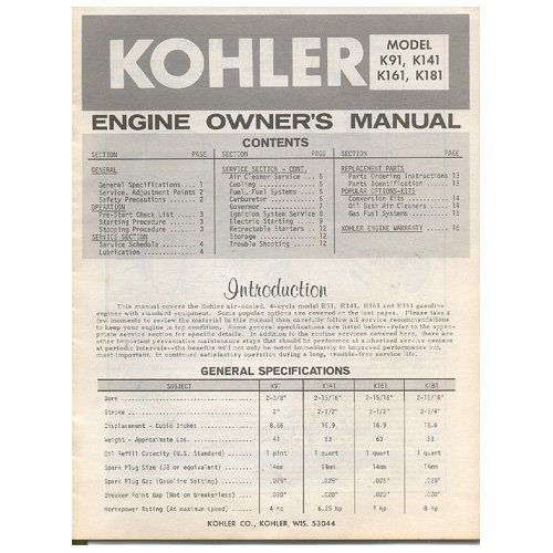 Original 1970s Kohler Engine Owners Manual Model K91 K141 K161 K181 No Ens 593 3239