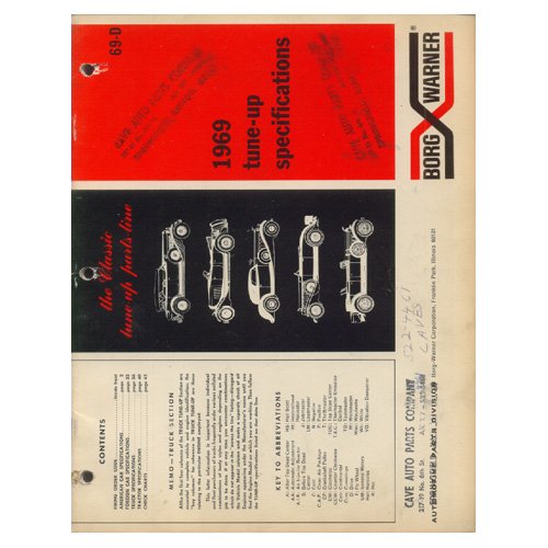 Original 1969 Cave Auto Parts Borg Warner Tune-Up Specifications Guide - Form No. 69-D