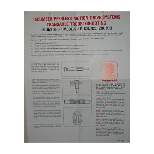 Original 1991 Tecumseh Peerless Promotional Service Chart Form No. 695648 9/91 (Vintage Collectible)