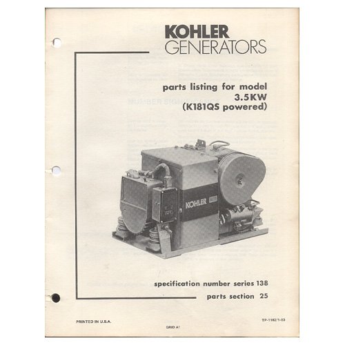 Original 1983 Kohler Parts List For Model 3.5 KW (K181QS Powered) No